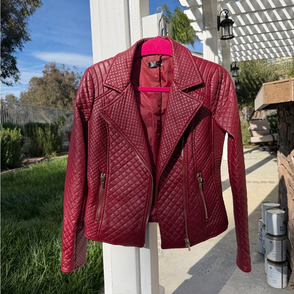 Love Token Size XS Pleather Quilted Red & Gold Jacket